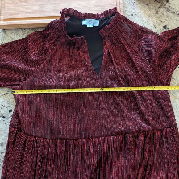 CeCe Women Red Metallic Puff-Sleeve Ruffled Mini Dress Holiday New Years Part XL - Picture 8 of 8